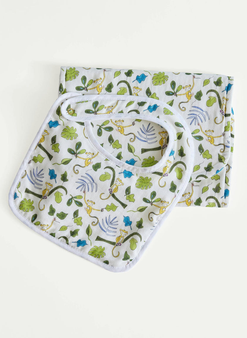 Oh Baby! Shawl Blanket, Bib & Burp Set - Happy Monkey