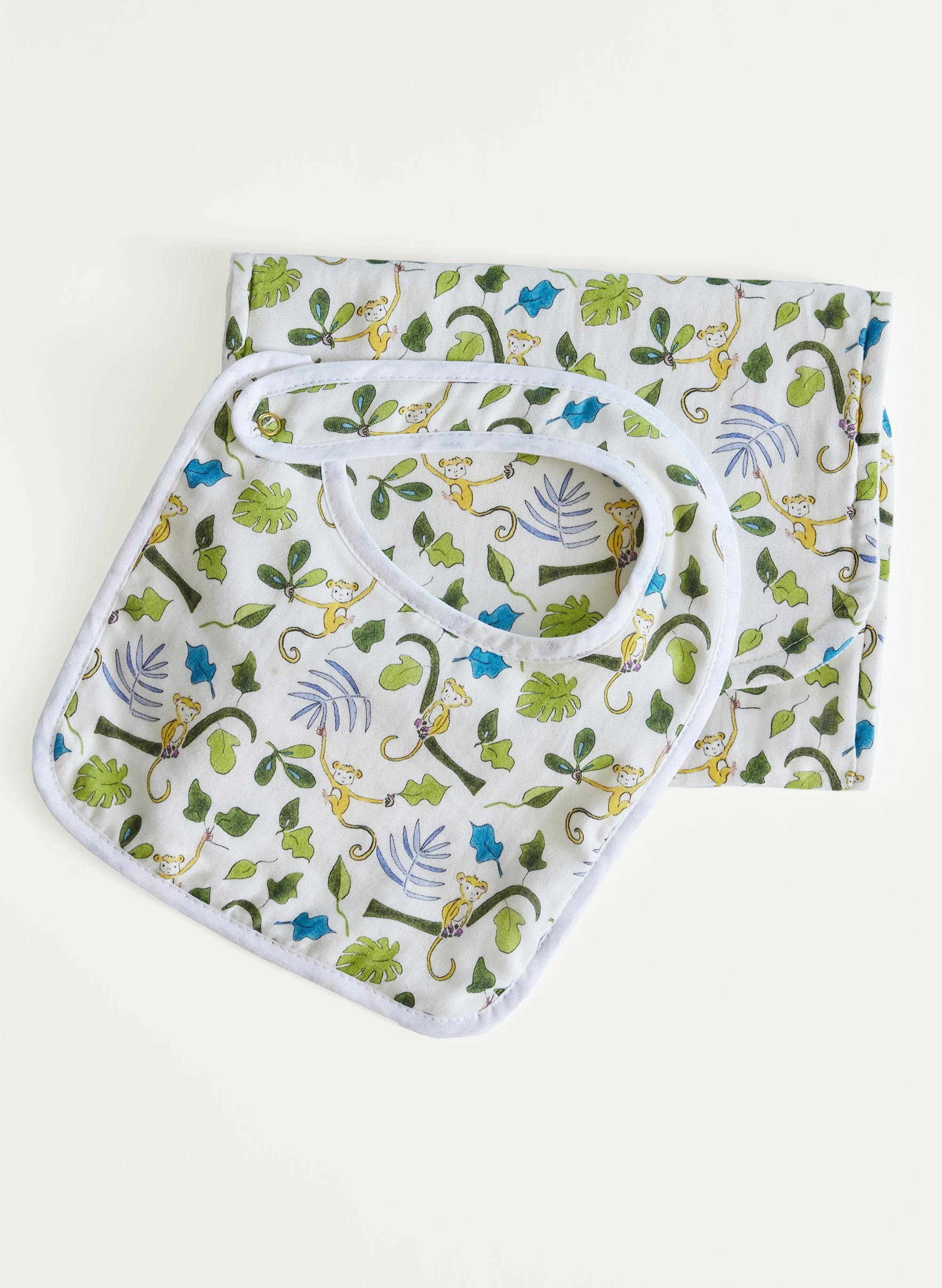 Oh Baby! Shawl Blanket, Bib & Burp Set - Happy Monkey