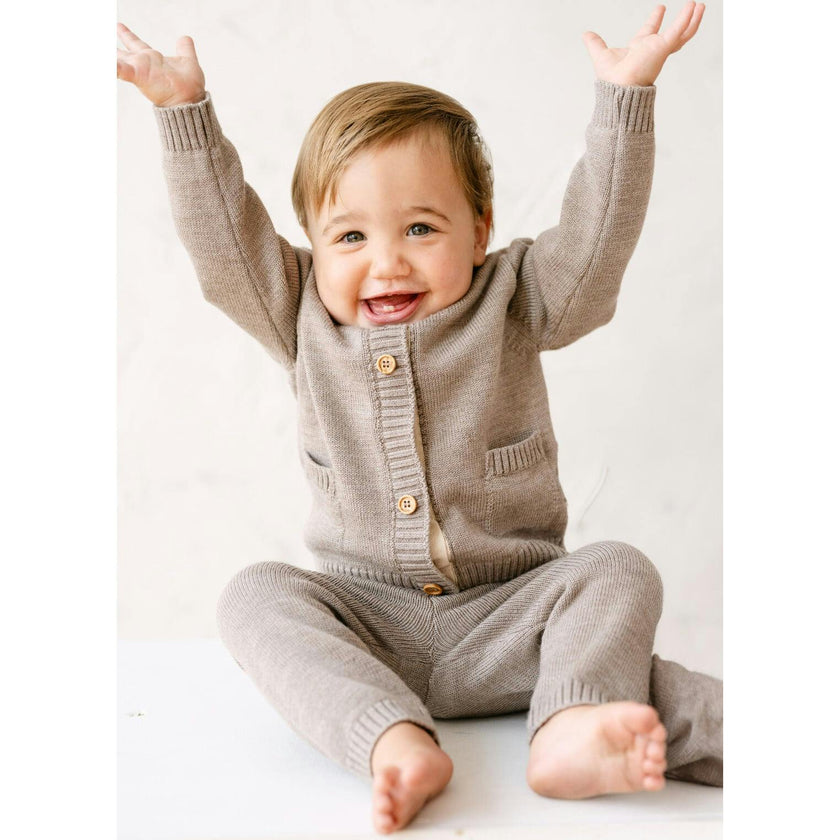 Merino Wool Baby Cardigan in Heather Brown