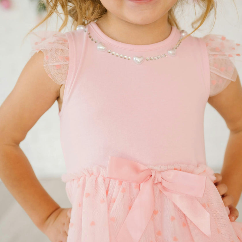 Flocked Heart Tiered Short Sleeve Tutu Dress