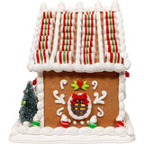 9 Inch Battery Operated Gingerbread House With Santa and Ribbon Candy Roof
