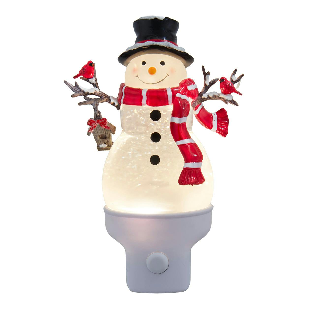Kurt Adler Snowman With Red Scarf & Cardinal Spinning Glitter LED Night Light