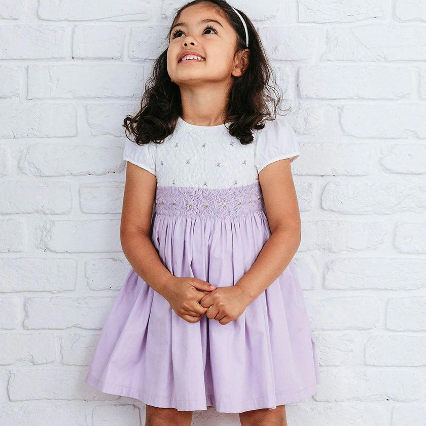 Rose Hand Smocked Dress in Lilac