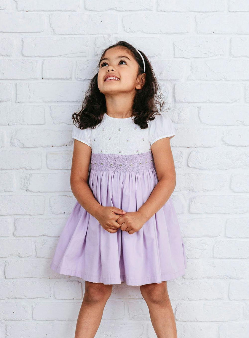 Rose Hand Smocked Dress in Lilac