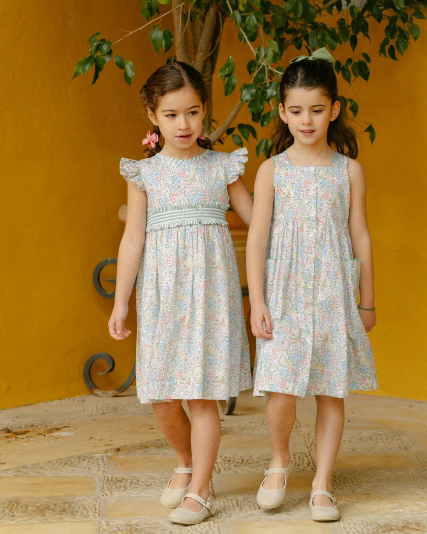 Stripy Dress Mint Blue Floral