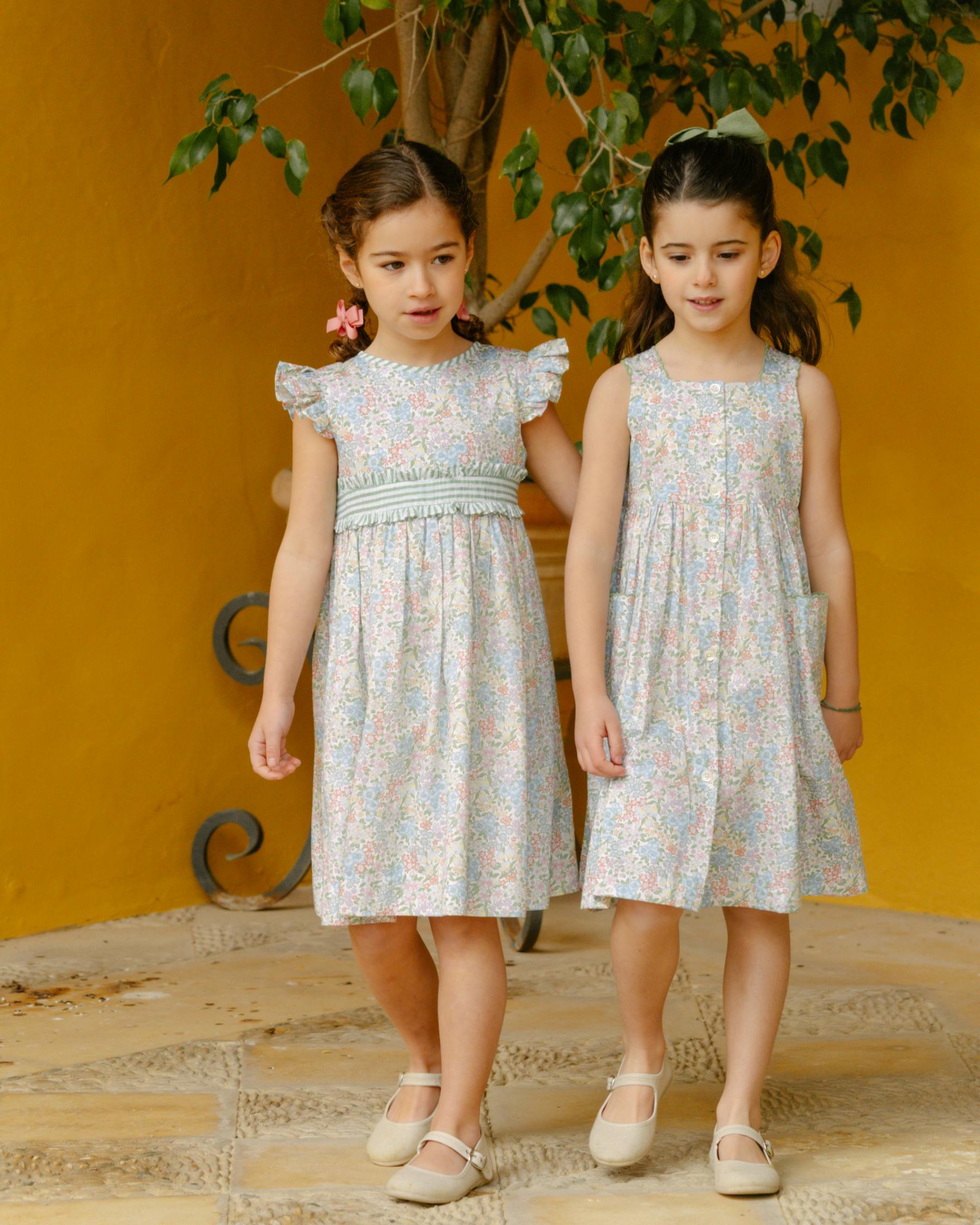 Stripy Dress Mint Blue Floral