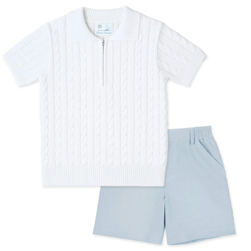 Short Sleeve Polo Cable Sweater