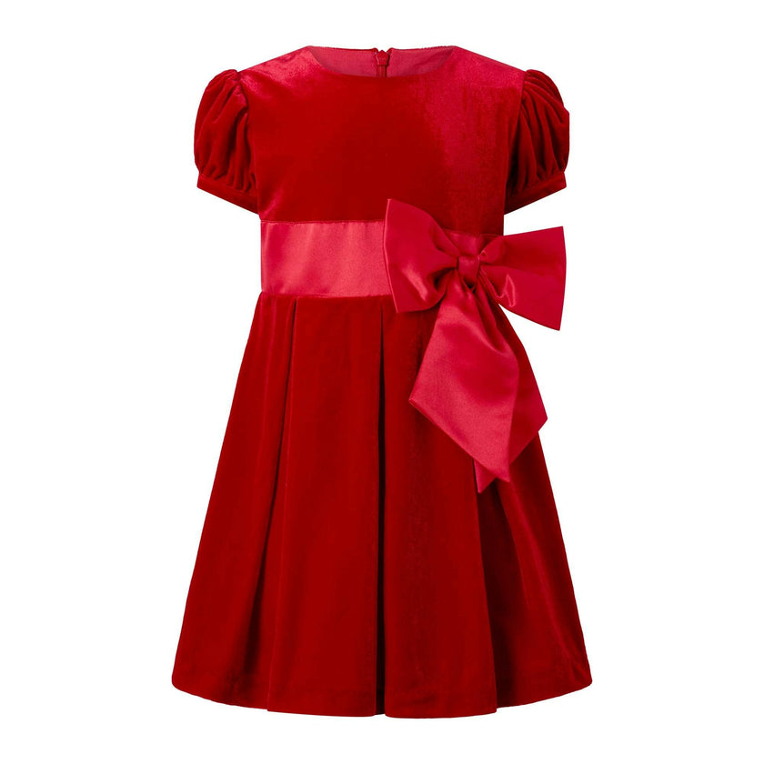 Crushed Velvet Bow Ribbon Tie Short Puff Sleeve Dress