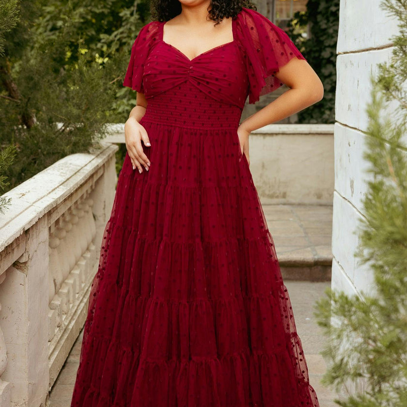 Solange Dress in Burgundy Tulle