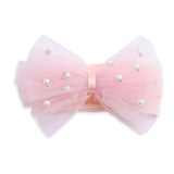 Multicolor Elastic Tulle Pearl Bow Headband Set