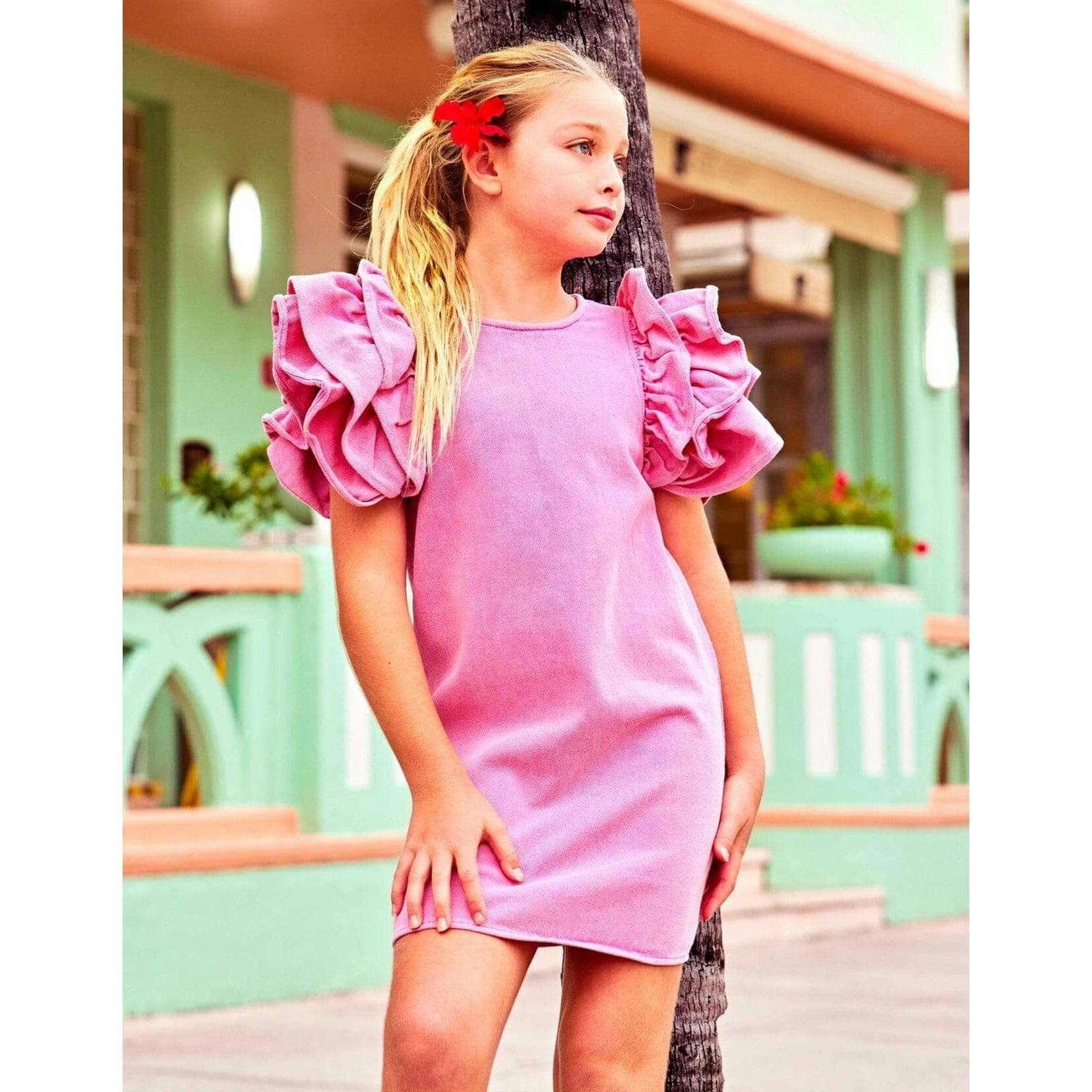 Pink Princess Ruffle Denim Dress