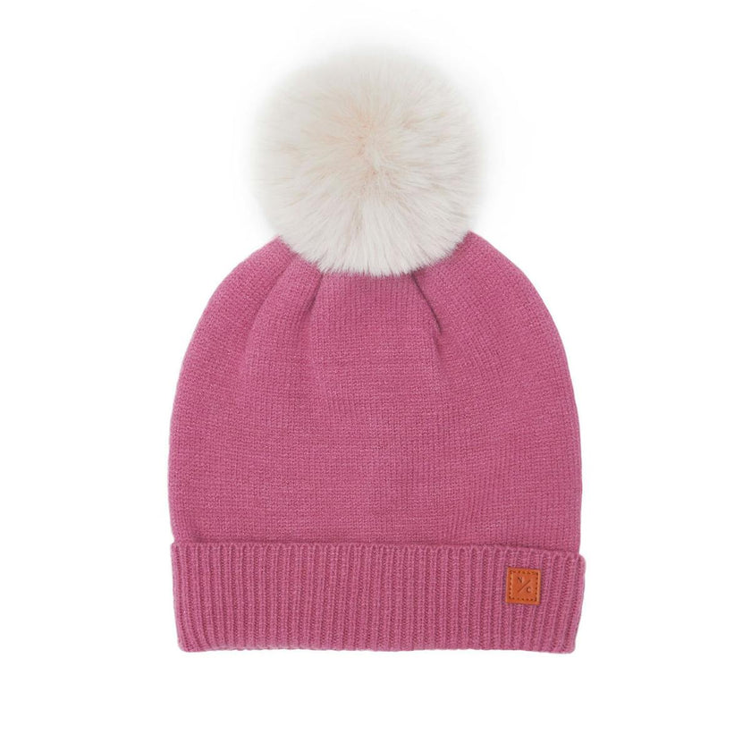 Kids Knit Winter Hat with Faux Fur Pom