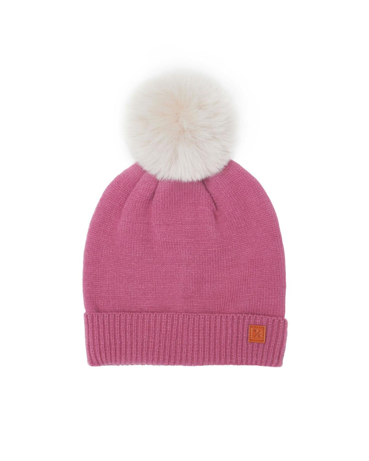Kids Knit Winter Hat with Faux Fur Pom