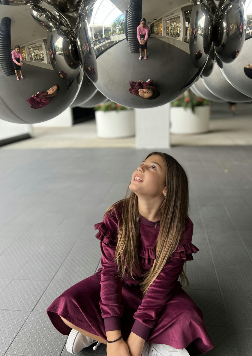 Velour Crew Neck Ruffle Chest Long Sleeve Sweatshirt