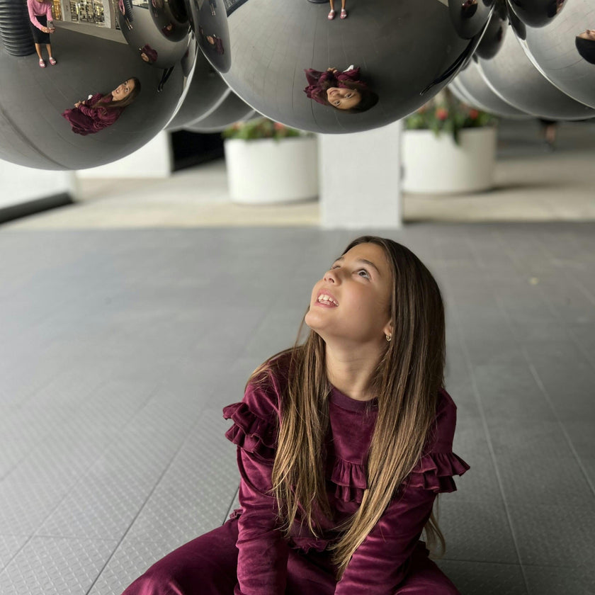 Velour Crew Neck Ruffle Chest Long Sleeve Sweatshirt