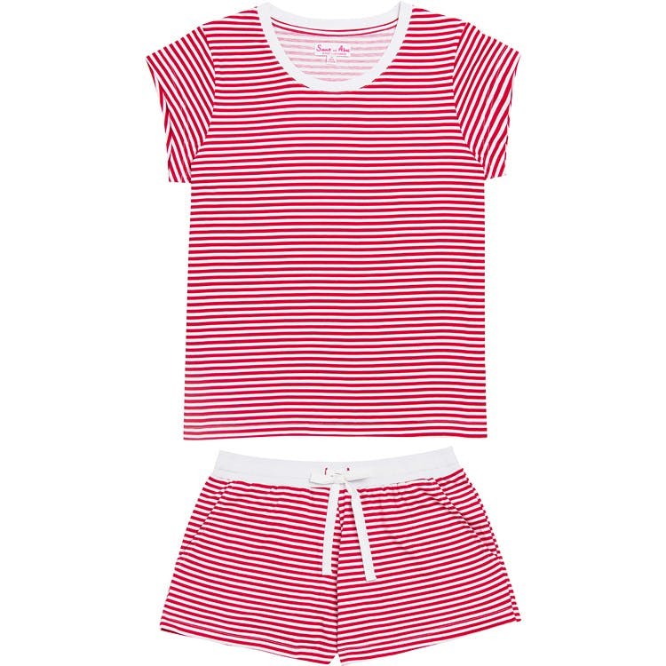 Women's Red Stripe Jersey Short PJ Set - Organic Stretch Cotton