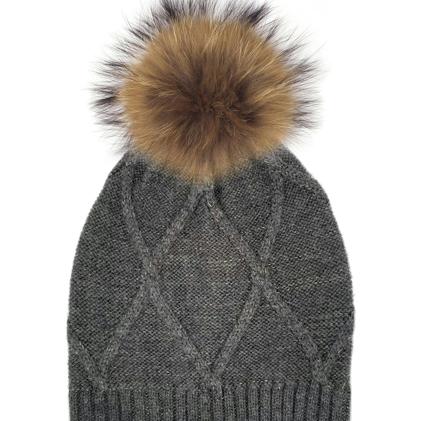 Diamond Knit Hat With a Genuine Fur Pom (TikTok)