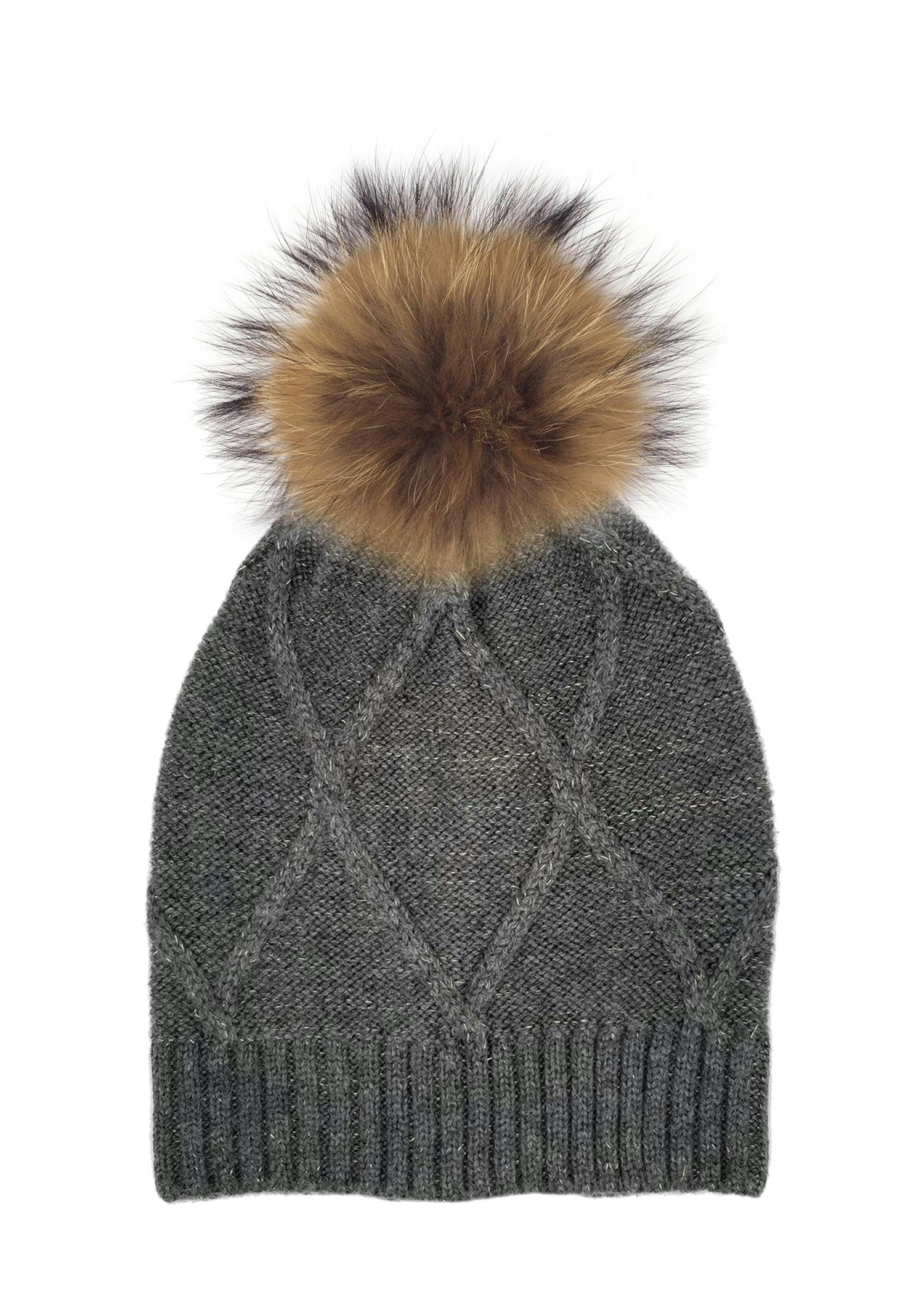 Diamond Knit Hat With a Genuine Fur Pom (TikTok)