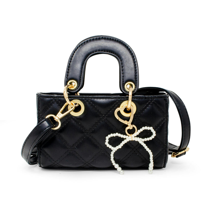 Quilted Rectangle Bow Charm Handbag
