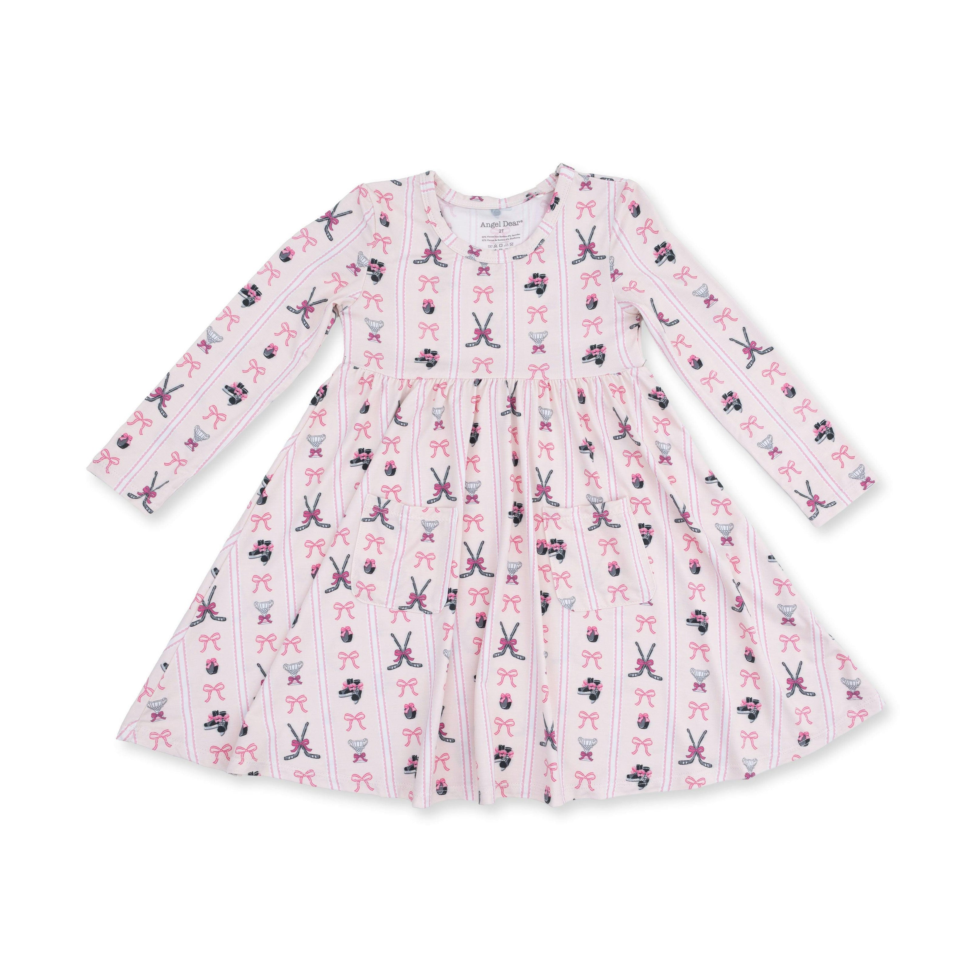 Megan's Bowtiful Hockey Stripe - Twirly Long Sleeve Dress