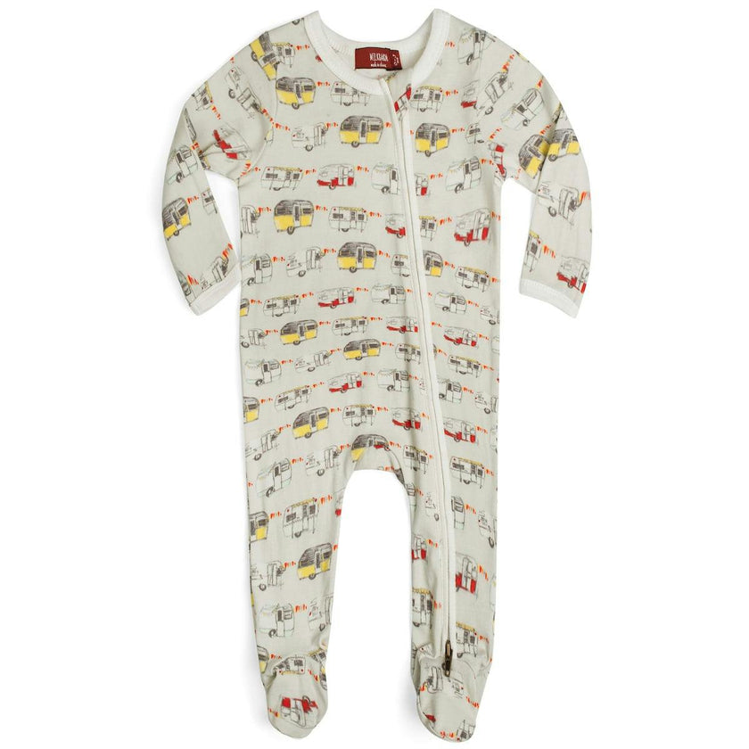 Vintage Trailers Organic Cotton Zipper Footed Romper