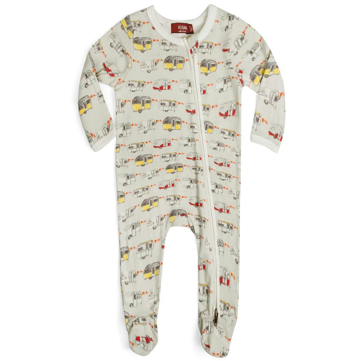 Vintage Trailers Organic Cotton Zipper Footed Romper