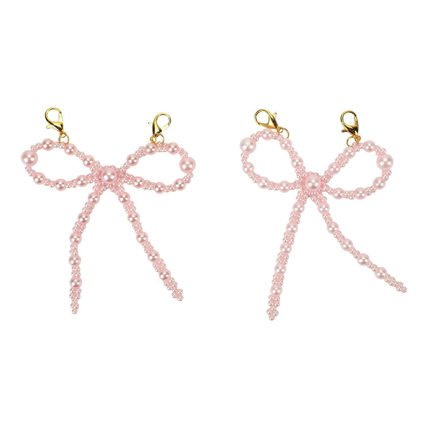 Packed Party Pink Pearl Bow Shoe Charms - Multi-Sized Faux Pearl Bow Charms with Lobster Clips for Sneakers, 2.75x3.3 Inch