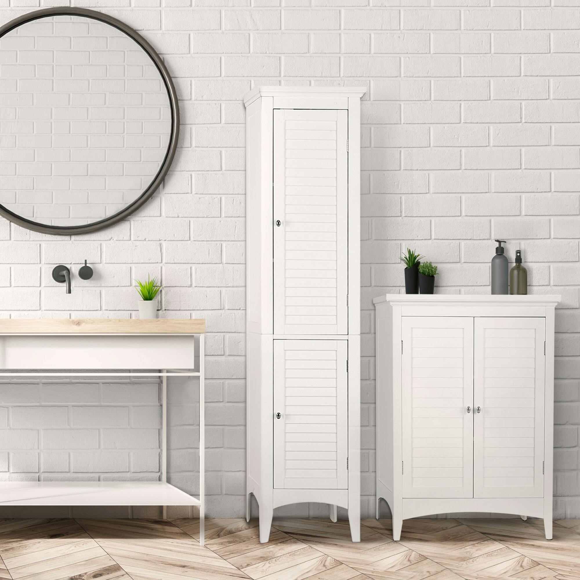 Glancy Tall Slim Free Standing Linen Storage Cabinet with 2 Louvered Doors 5 Tier Shelves