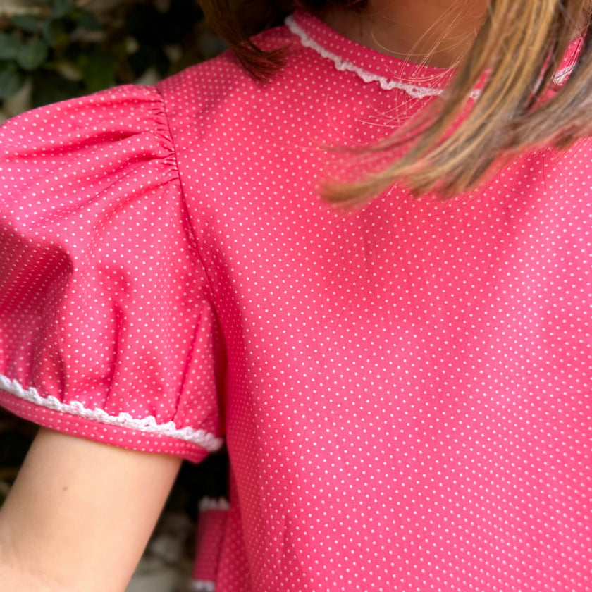 Lane Dress in Candy Pink Bitty Dot