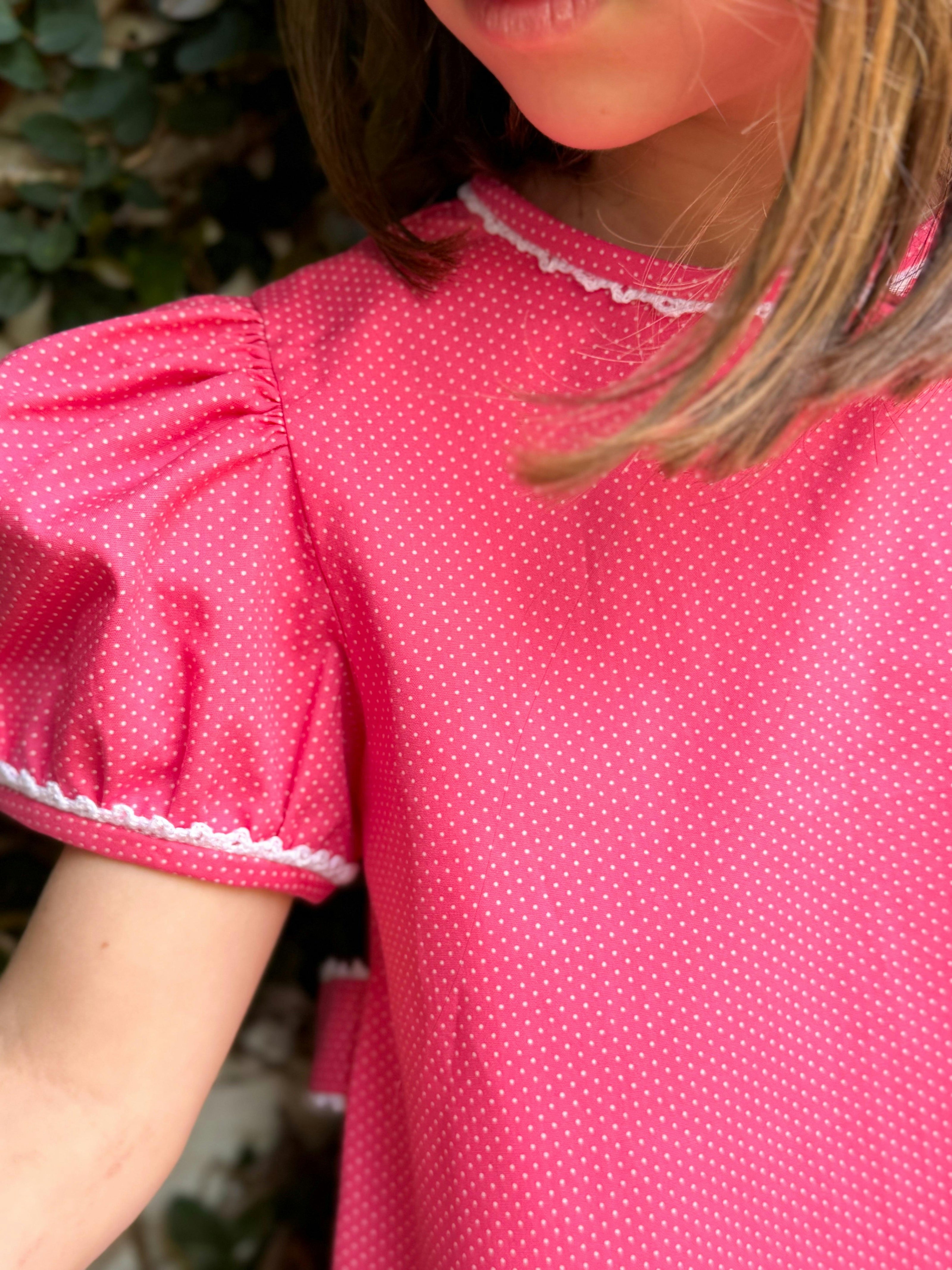 Lane Dress in Candy Pink Bitty Dot
