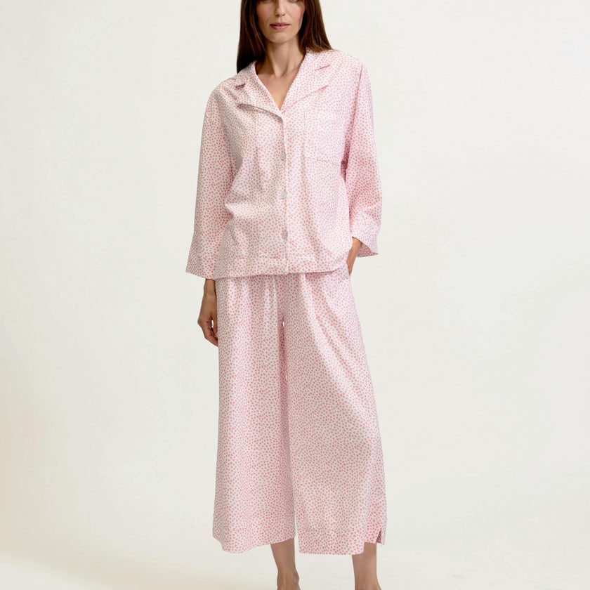 The Olivia Wide Leg Pima Pajama Set in Sweethearts