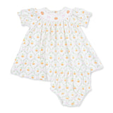 Pretty Pumpkin Trellis - Jane Puff Sleeve Bishop Dress and Bloomer