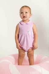 Stripe Terry Romper W/Flowers