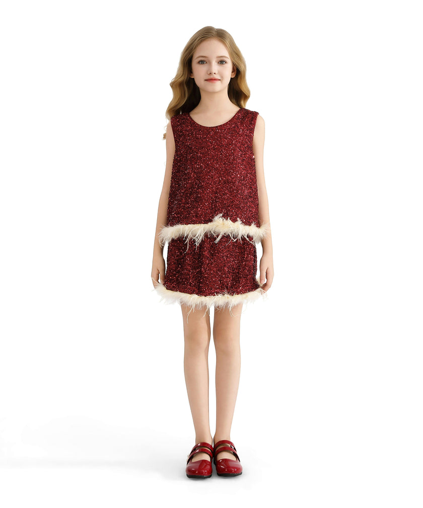 Red Sequin Feather-Trim Set