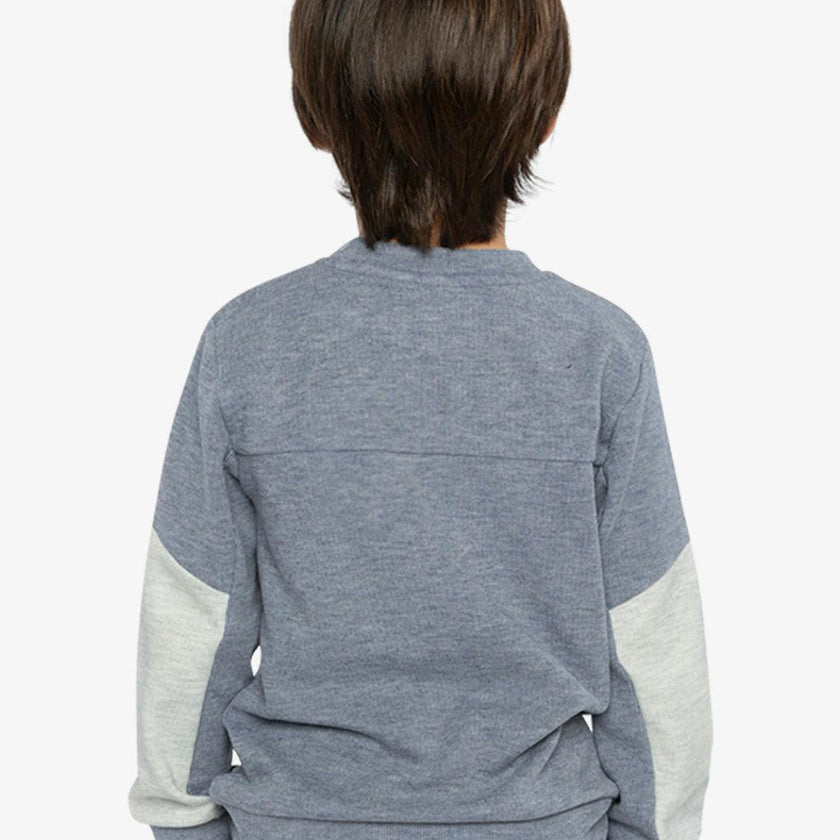 Colorblock Brushed Jersey Top with Chest Pocket Blue-Grey