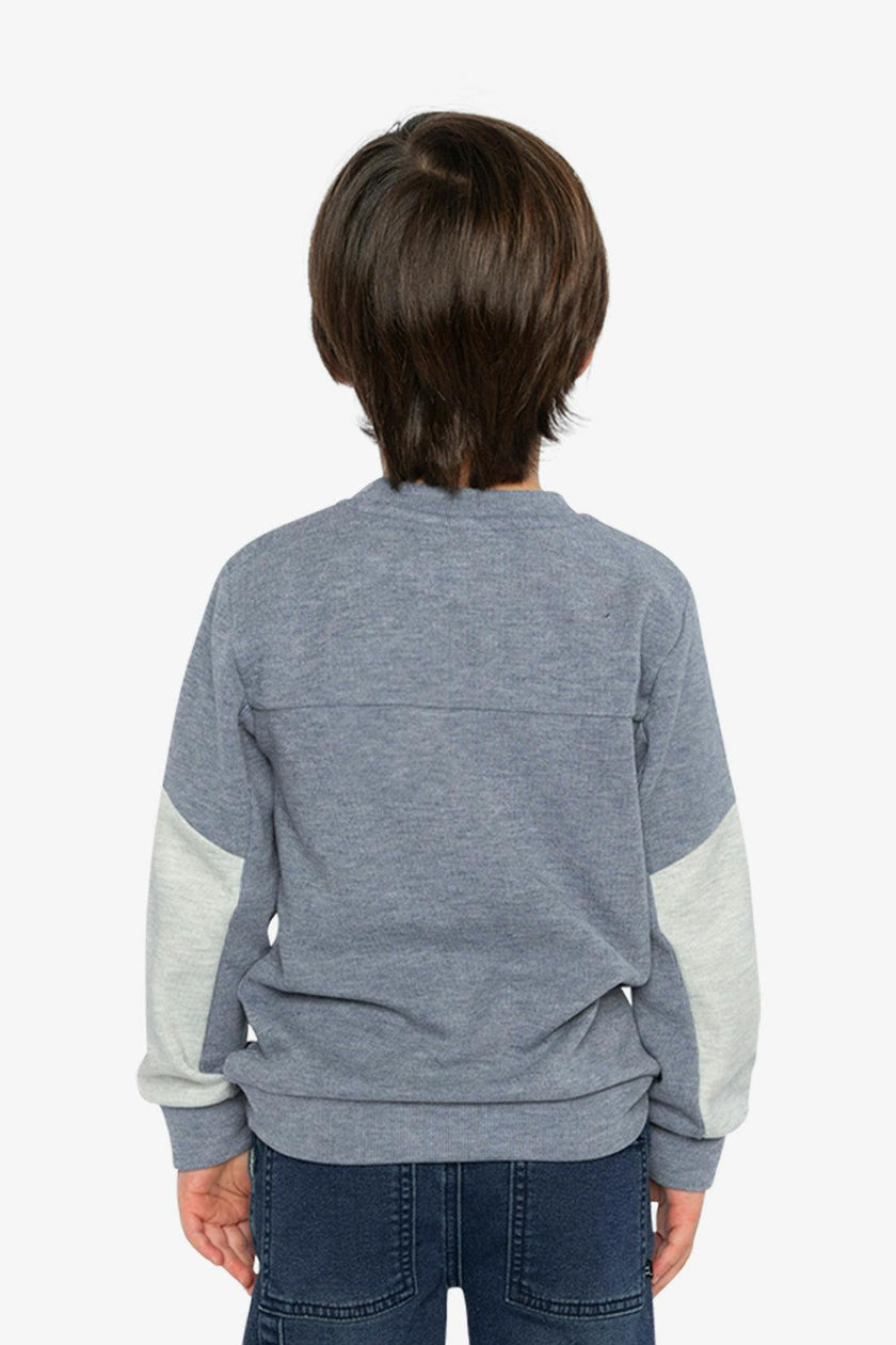 Colorblock Brushed Jersey Top with Chest Pocket Blue-Grey