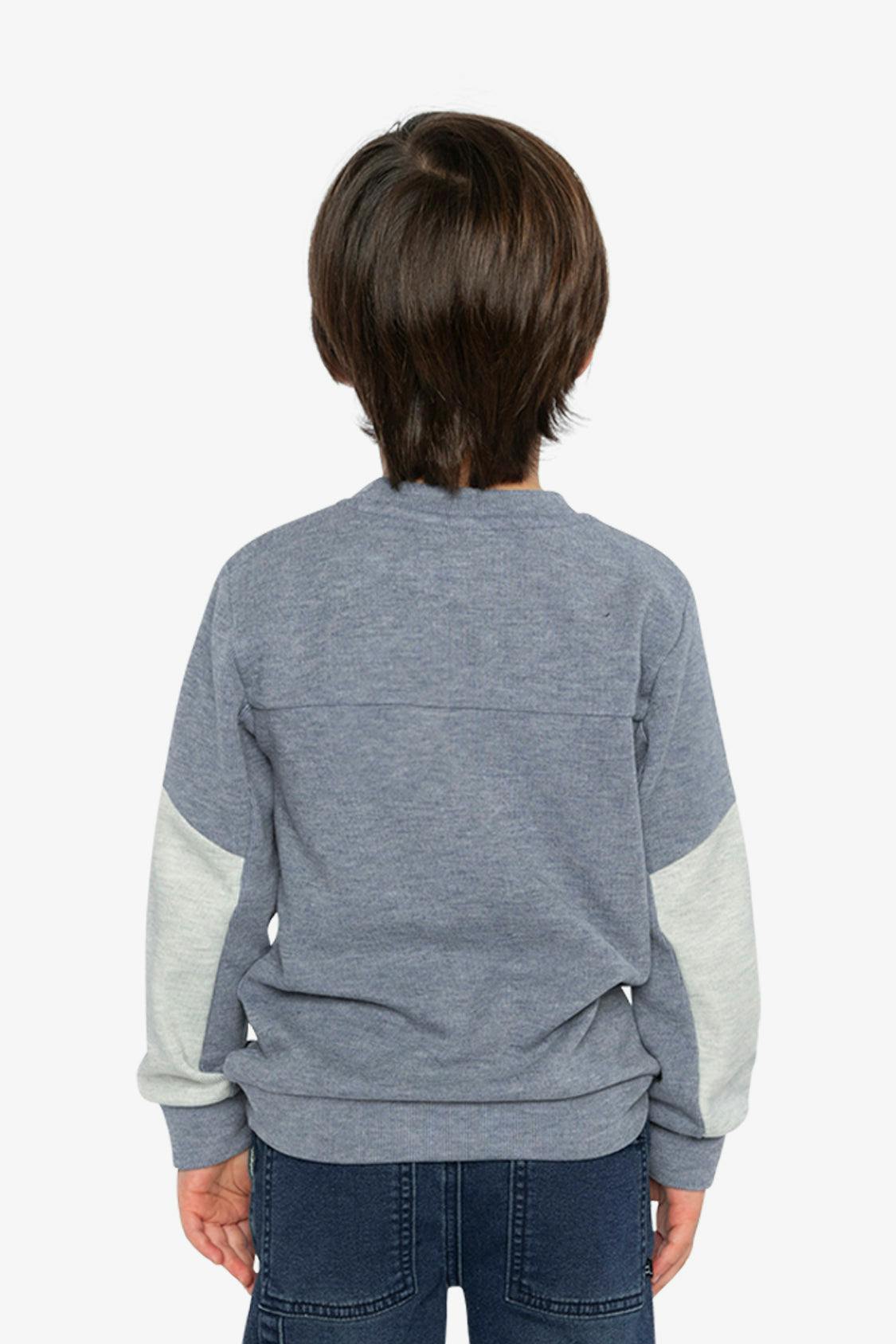 Colorblock Brushed Jersey Top with Chest Pocket Blue-Grey