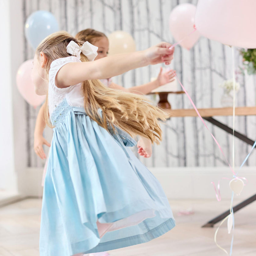 Rose Hand Smocked Dress in Sea Blue