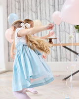 Rose Hand Smocked Dress in Sea Blue