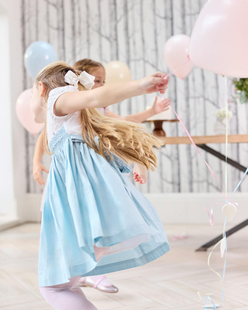 Rose Hand Smocked Dress in Sea Blue