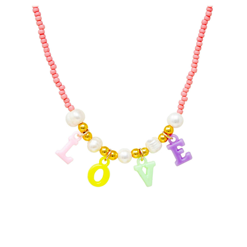 Love Pink Bead Necklace