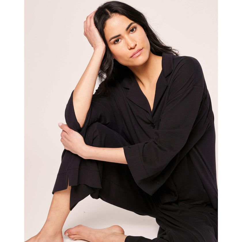 The Olivia Wide Leg Pima Pajama Set in Periwinkle Stripe