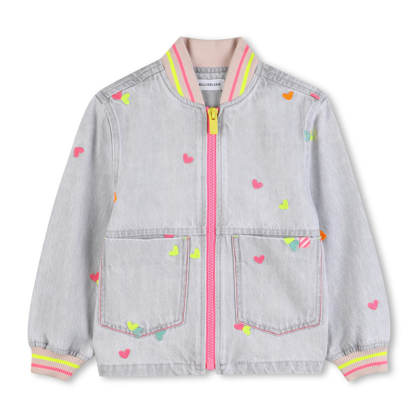 Light Gray Denim Kids’ Jacket with Embroidery