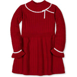 Girl Organic Mock Neck Ruffle Cuff Cable Sweater Dress, Red
