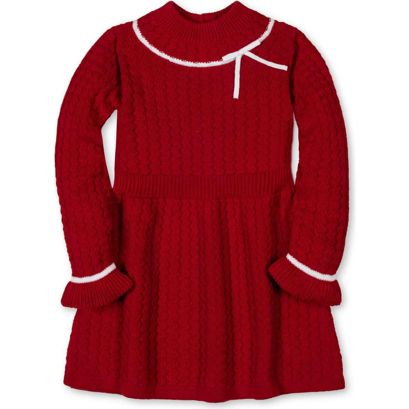 Baby Organic Mock Neck Ruffle Cuff Cable Sweater Dress, Red