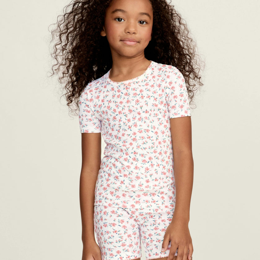 Kid's Pointelle Pajama Short Set in Pink Floral