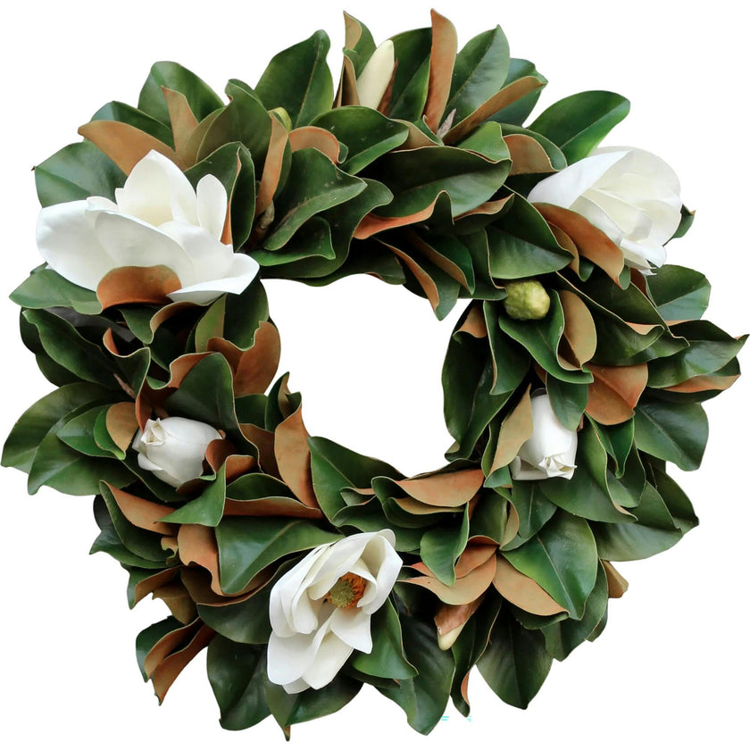 Classic Real Touch White Magnolia All Seasons Front Door Wreath  24"