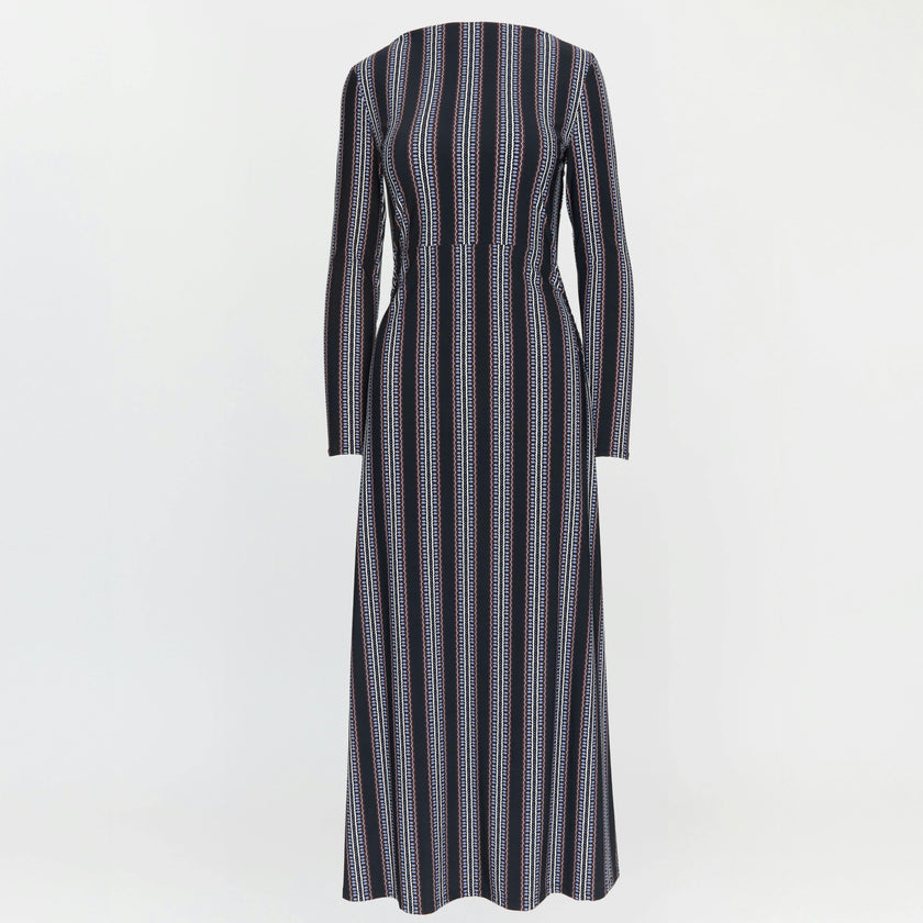 The Selene Dress - Black Cobalt Medallion Stripe
