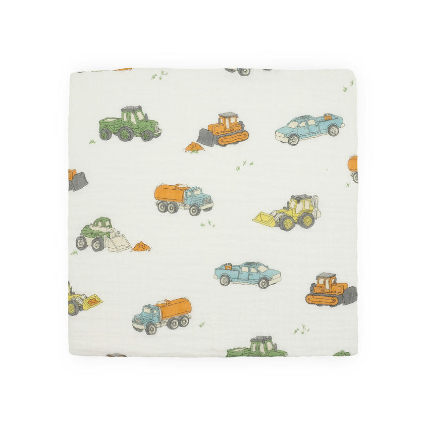 Cotton Muslin Swaddle Blanket - Work Trucks