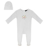 Ribbed Pointelle Romper and Hat Two Piece Set